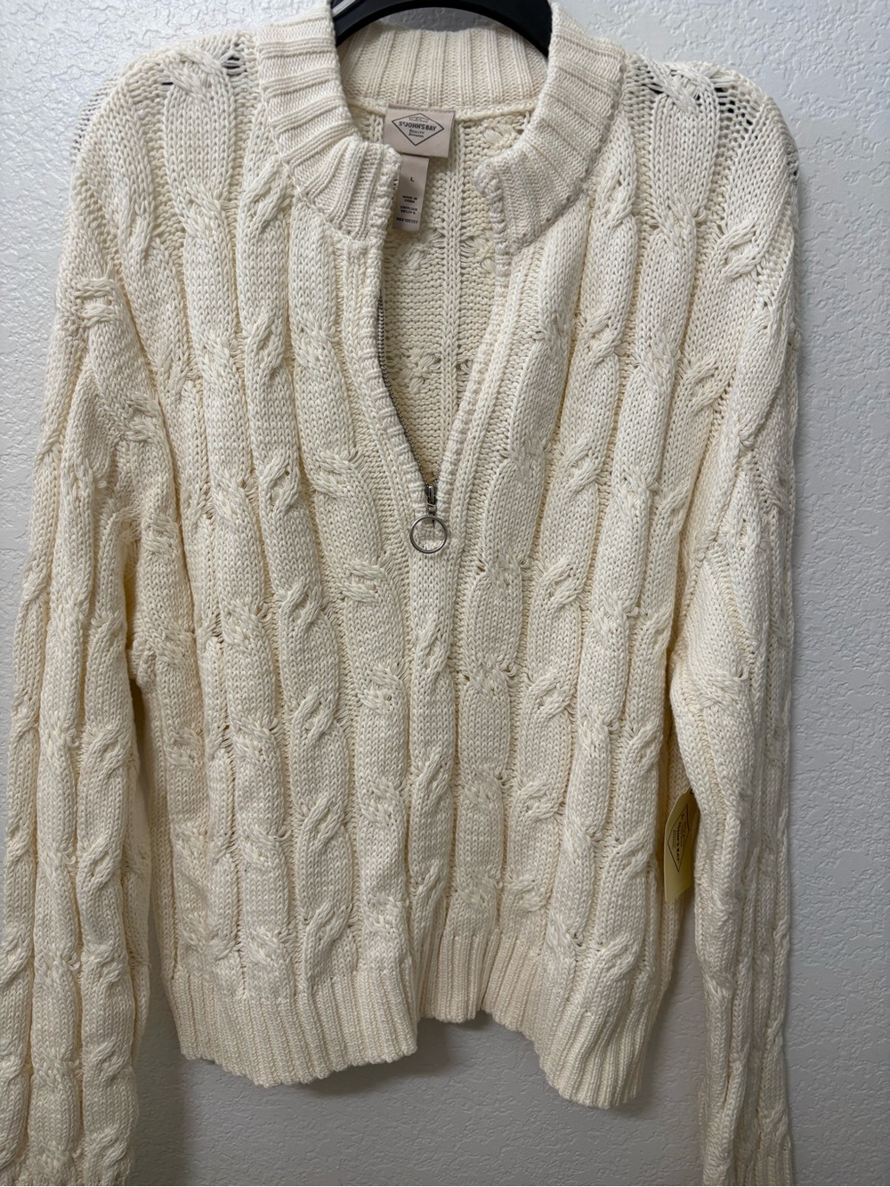 St. John's Bay Cream Cable-Knit Half-Zip Sweater